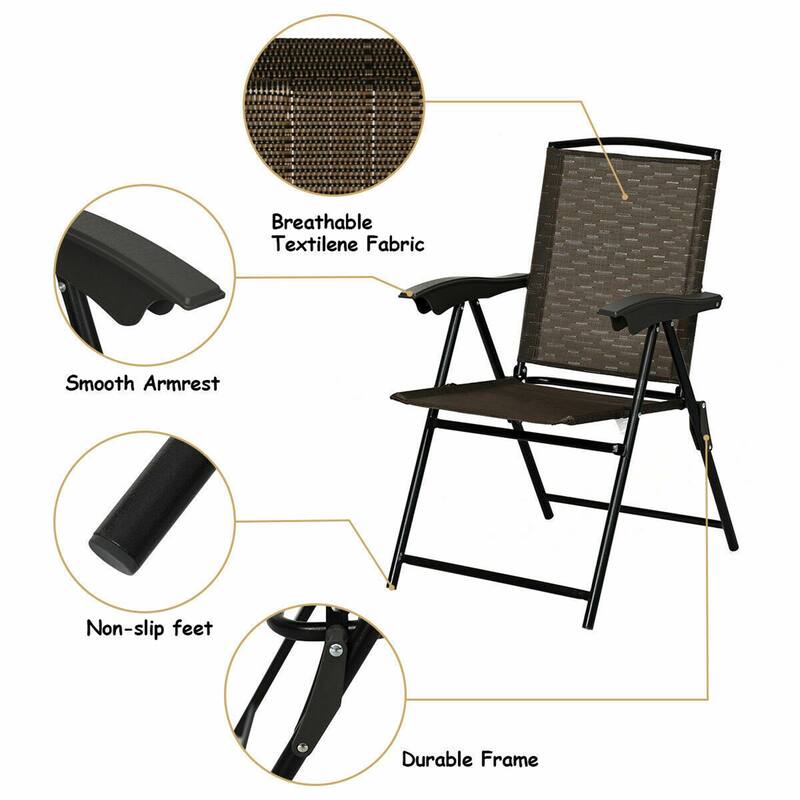 2PCS Folding Sling Chairs Set Portable Chairs with Adjustable Back