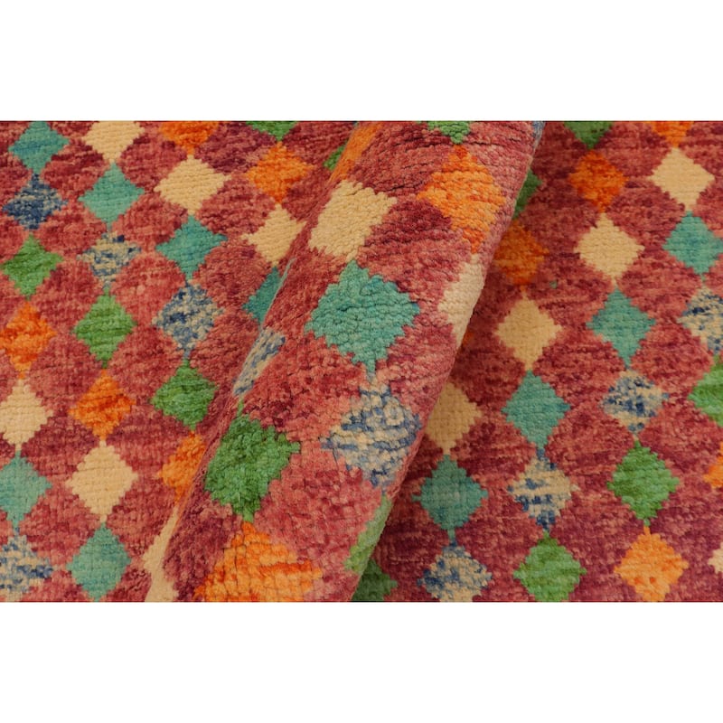 Shabby Chic Balochi Duffy Magenta/Blue Hand Knotted Wool Rug - 5'1'' x 8'4''