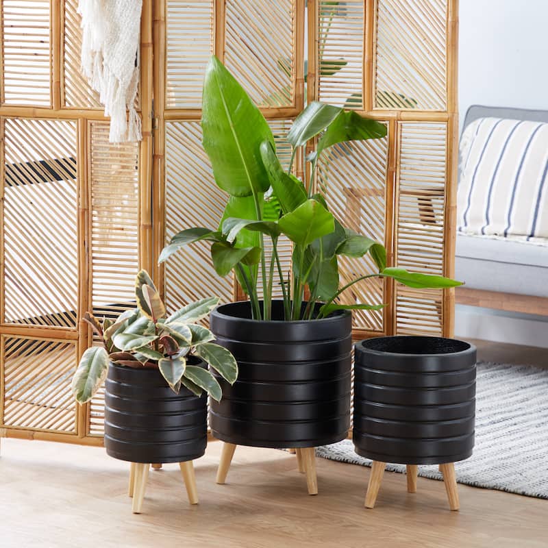 MgO Contemporary Planter (Set of 3) - S/3 14", 16", 18"H - Black