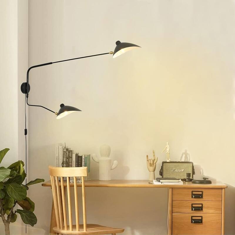 Modern Swing Wall Sconce 2-Light Black Wall Adjustable Lamp Indoor