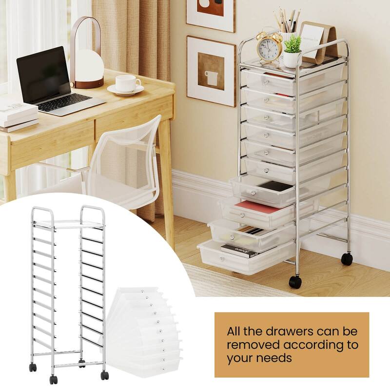 Costway Rolling Storage Cart with Chrome Plated Metal Frame & Lockable - See Details