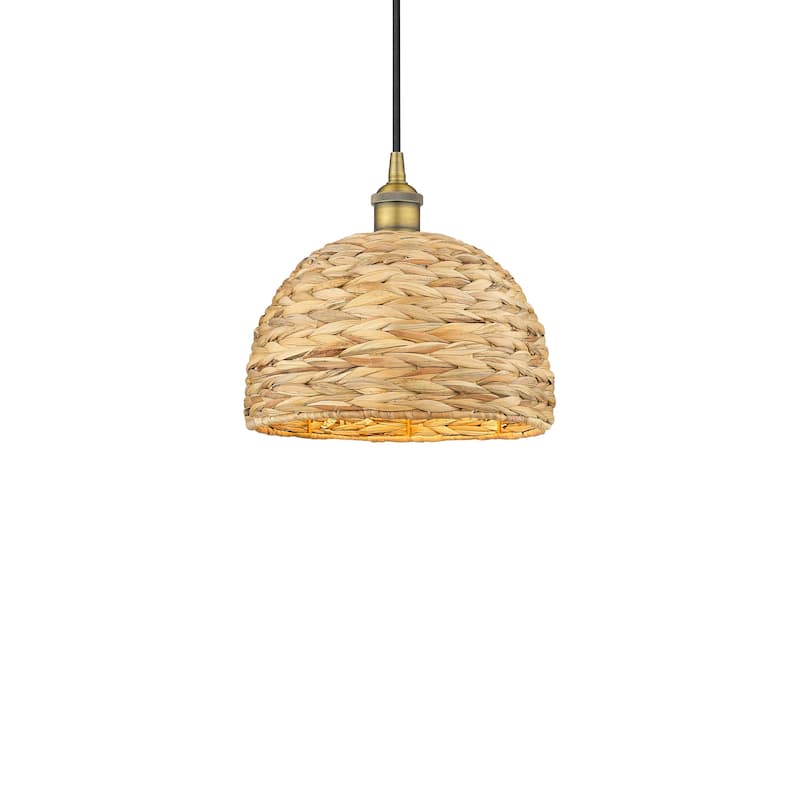 Innovations Lighting 616-1P-11-12 Woven Rattan Pendant Woven Rattan - Brushed Brass / Natural