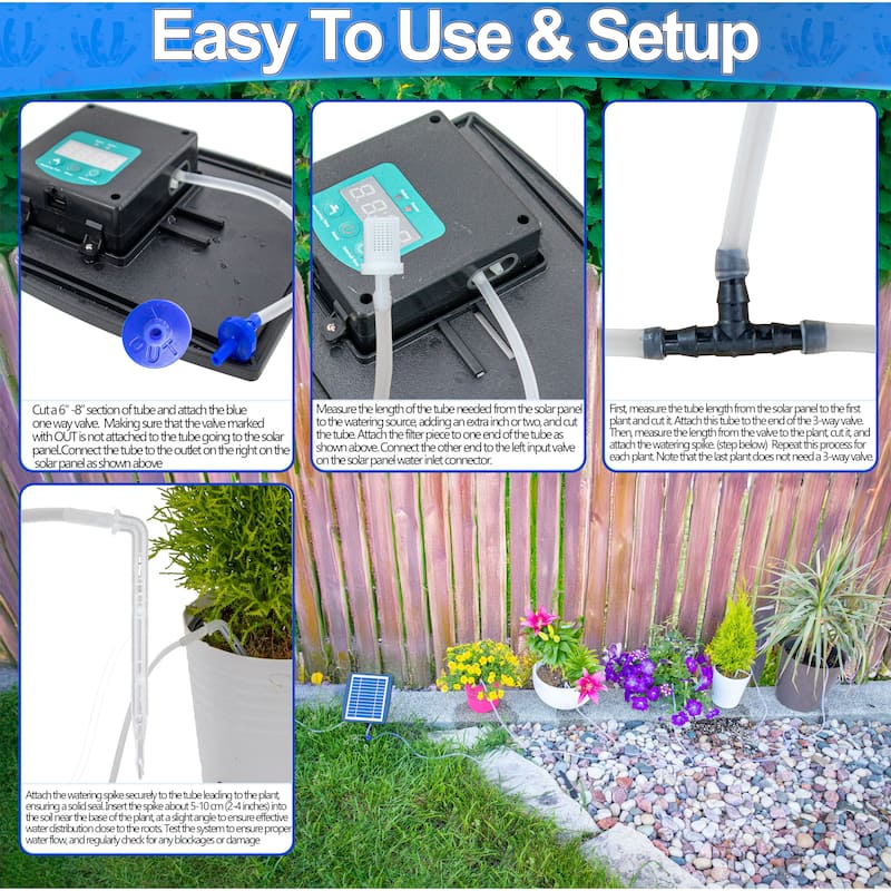 Solar Self Watering Plant Drip Irrigation System for 15 Plants Multiple Automatic Control Modes - regular