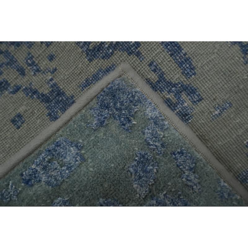 Hand Knotted Oriental Silk Carpet Modern Abstract Navy Blue & Blues Modern Area Rug - 5' 7'' X 3' 4''