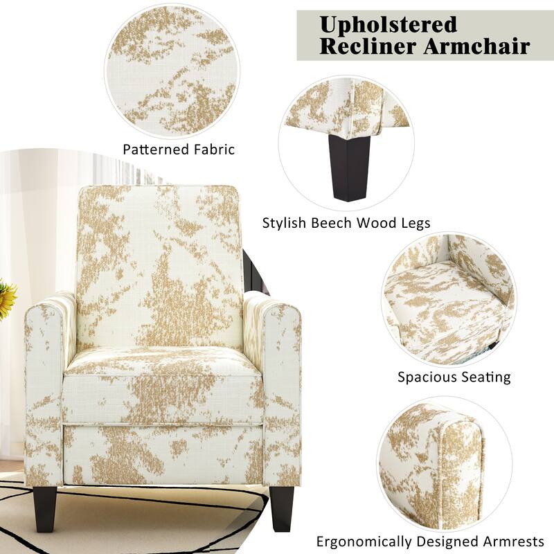 27.5" Printed Recliner Chair with Adjustable Backrest, Push-Back Recliner， Upholstered Armchair with Wood Legs for Living Room