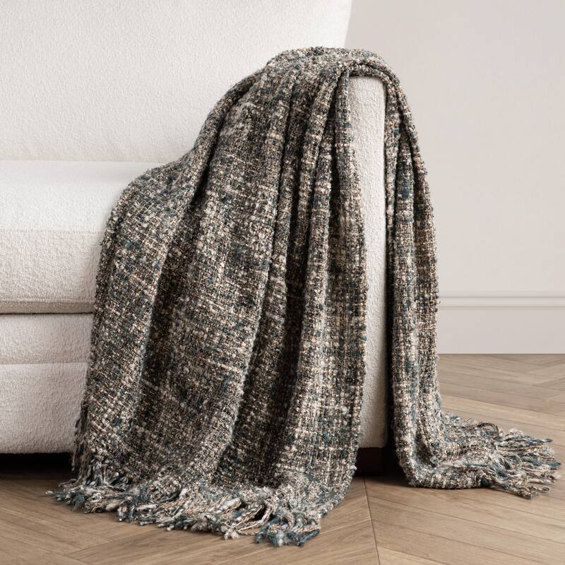 Villa by Classic Home Recycled Cotton Blend 50x70 Woven Throw Blanket - Blue