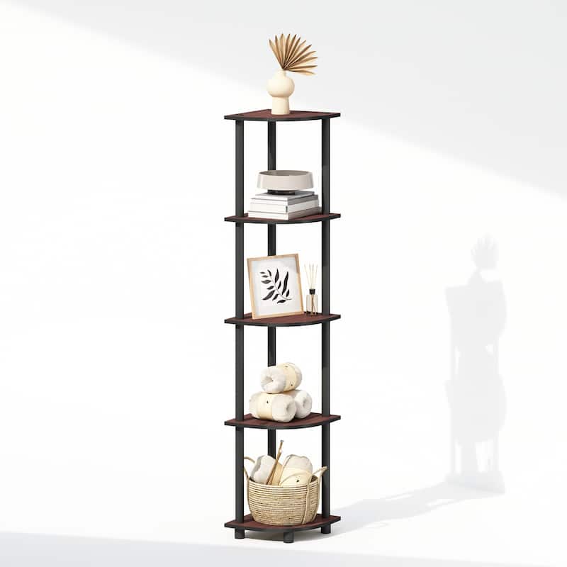 5 Tiers Wood Household Shelving Unit in Dark Cherry/Black (11.6 in. W x 57.7 in. H x 11.6 in. D)