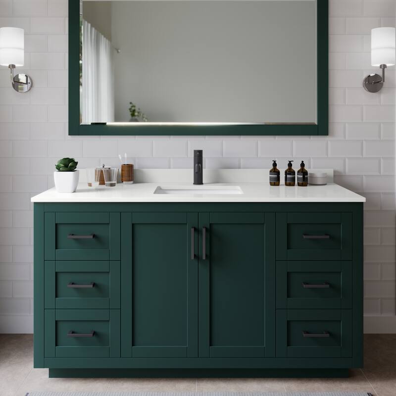 Wyndham Collection WCF292960S-QTZ-UNSM58 Miranda 60" Free Standing - Green / White Quartz Top / Matte Black Hardware