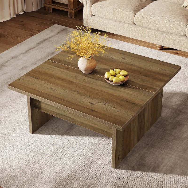 39.4-Inch Square Coffee Table, Farmhouse - 39.37" W x 39.37" D x 17.72" H