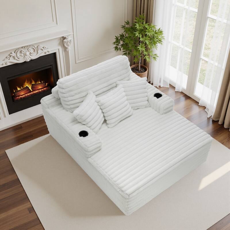 Indoor Oversized Plush Chaise Lounge with Pillows and Cup Holder