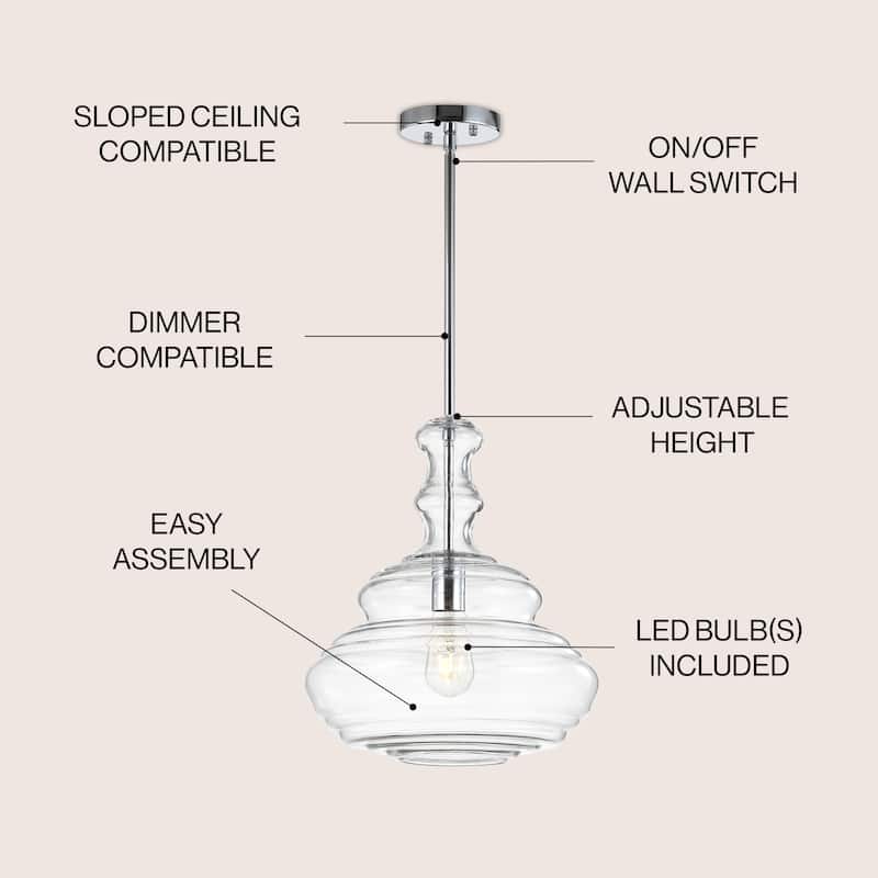Monkey 13.37" Glass/Metal LED Pendant, by JONATHAN Y