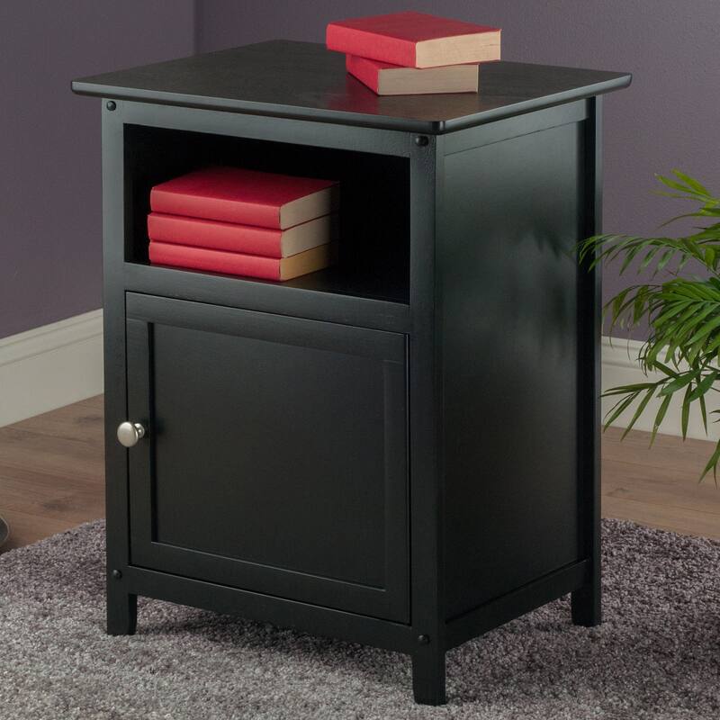 25" Black Elegant Henry Rectangular Accent Table with Cabinet