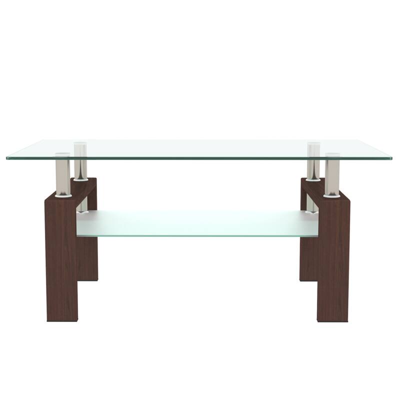 Rectangle Glass Coffee Table with Storage Shelf