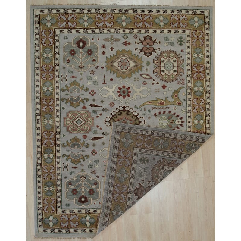 Handknotted Wool GREY / GOLD Traditional All Over Traditional Knot Rug