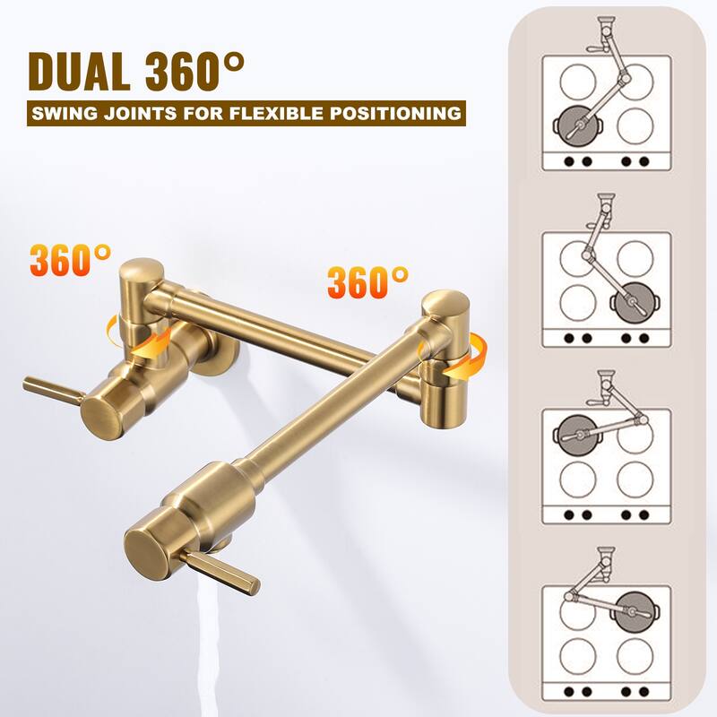 WOWOW Wall Mounted Pot Filler Faucet with Double Joint Swing Arms