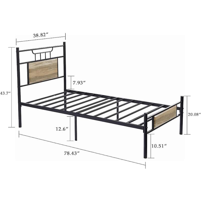 VECELO Industrial Kids Bed Frame with Wood Headboard,Twin Size Bed Set of 2