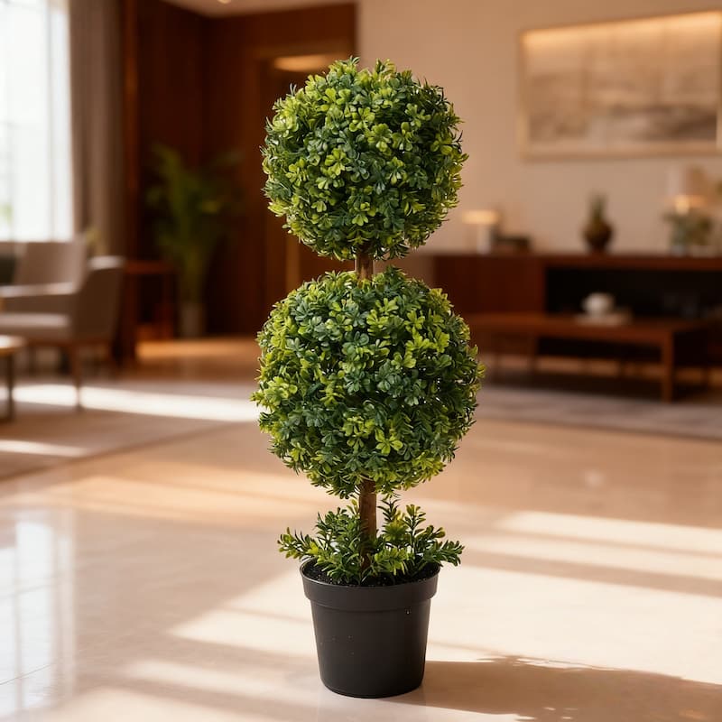 Artificial Boxwood Topiary Tree 3Ft/3.7Ft/4.2Ft - 35.43" H x 11" W x 11" D - Green