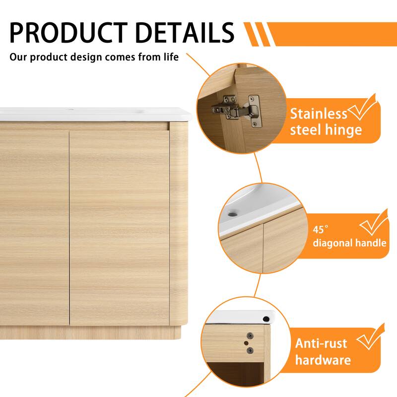 Bathroom Vanity With Sink In 36/40/48/52/60/64/84/92 Inch, Freestanding Bathroom Vanity With Doors and Adjustable Shelf