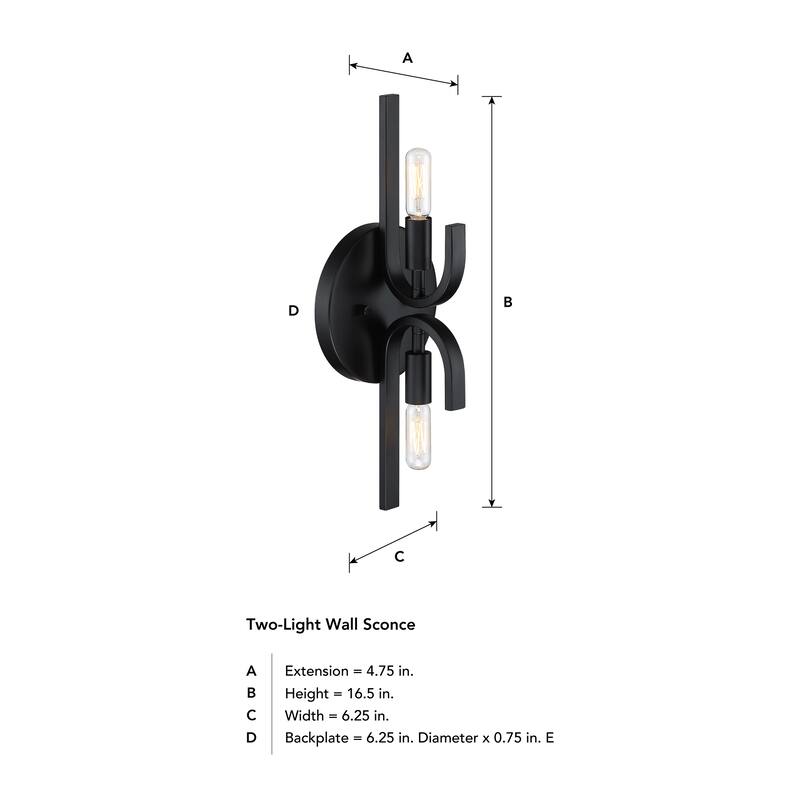 Skye 6.25 in. 2-Light Matte Black Wall Sconce Light for Bathrooms