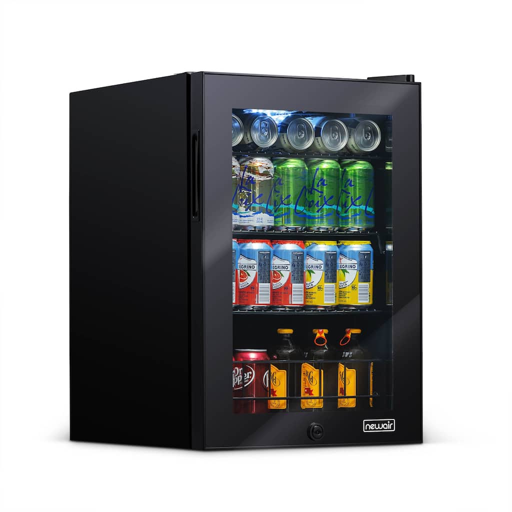 Newair 90 Can Freestanding Beverage Fridge in Onyx Black, Compact with Adjustable Shelves and Lock