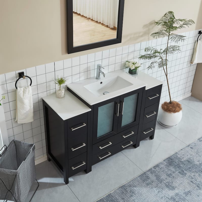 Vanity Art 54 Inch Single Sink Bathroom Vanity Set 8 Dove-Tailed Drawers 3 Cabinets 1 Shelf, Soft-Closing Doors with Free Mirror