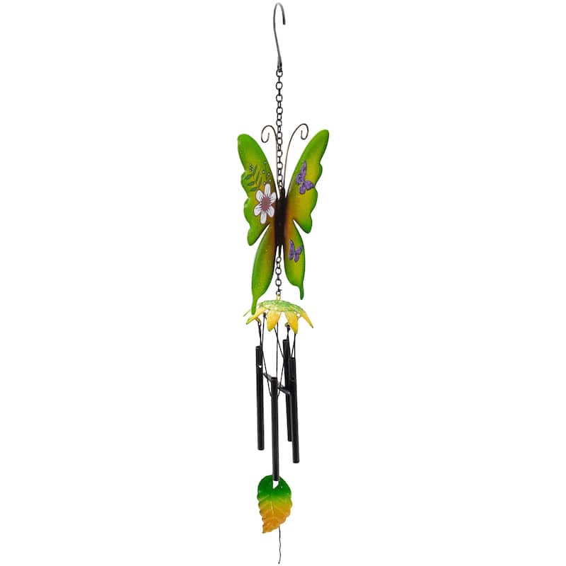 15.75" Green Metal Butterfly Outdoor Garden Windchime