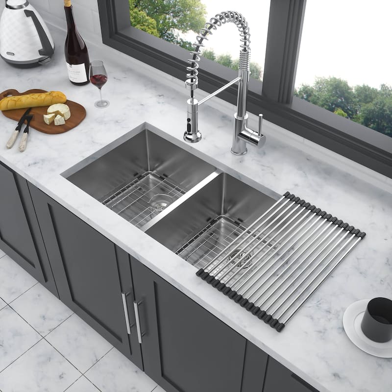 30" 28" Double Bowl(50/50) Undermount Kitchen Sink, Two 10" Deep Basin