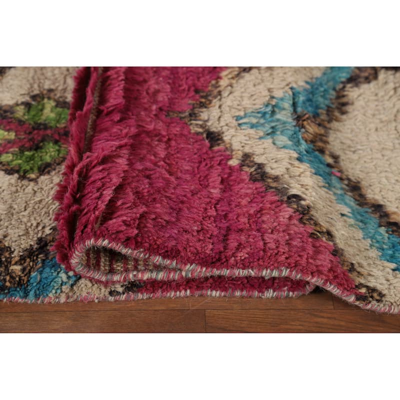 Moroccan Oriental Area Rug Hand-Knotted Geometric Wool Carpet - 8'10" x 10'6"