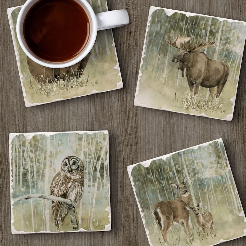 Nature's Call Multi-Image Absorbent Stone Tumbled Tile Coaster 4 Pack with Protective Cork Backing Manufactured in The USA