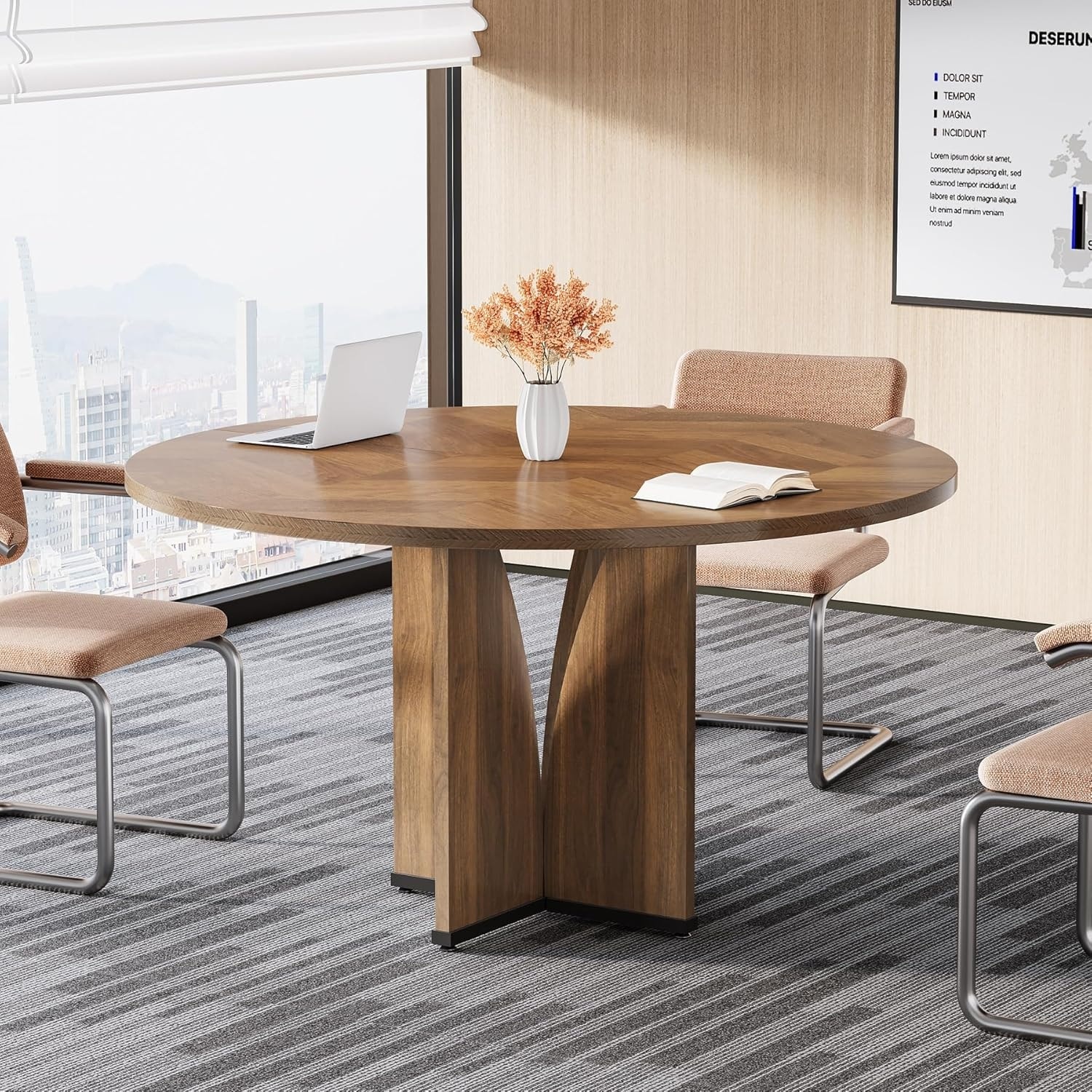 Wooden Conference Table, Round Meeting Table, Negotiation Business Training Room Desk