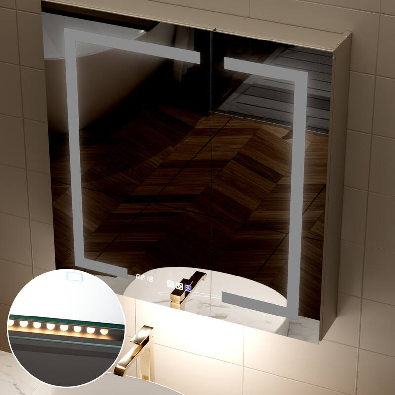 Modland 30"-60"W x 32"H Bathroom LED Medicine Cabinet with Mirror and Shelves, Defog and Stepless Dimming