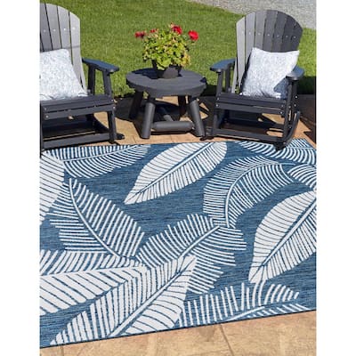 World Rug Gallery Distressed Palm Leaves Textured Flat Weave Indoor/Outdoor Area Rug