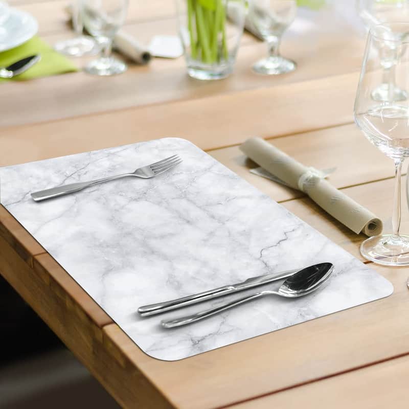 CounterArt Teal/White Printed Quartz Design Reversible Easy Care Flexible Plastic Placemat, 4 Pack, Made in The USA