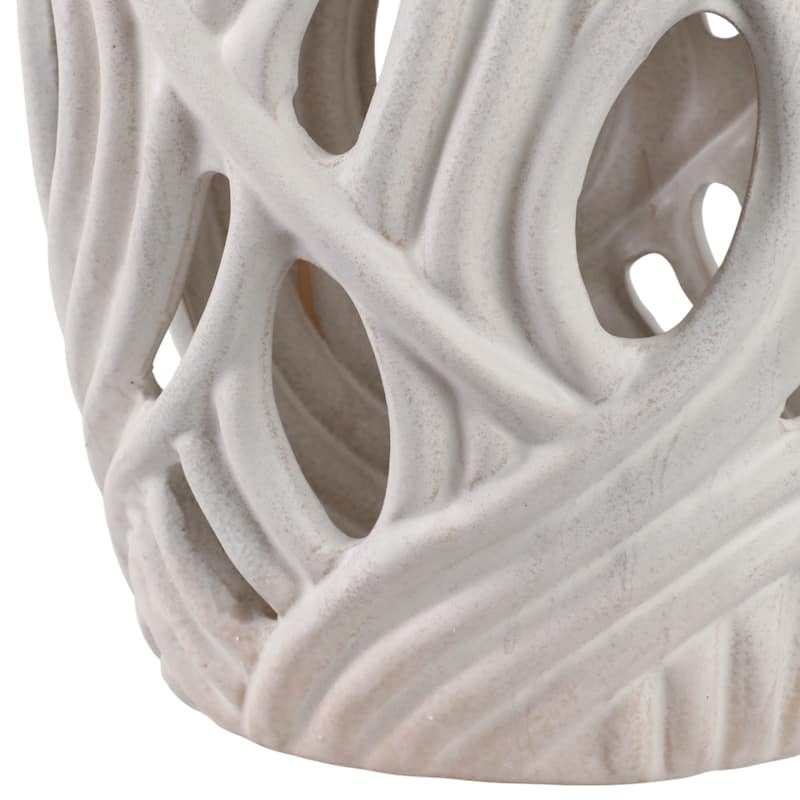 Ceramic Garden Stool Openwork Wave Design for Home Office - 19" White