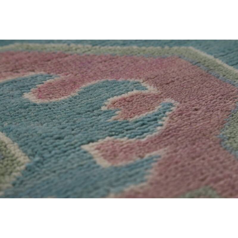 Blues Pink Geometric Oushak Indian Area Rug Handmade Wool Carpet - 8'0" x 10'0"