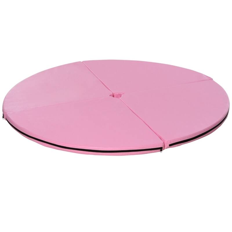 Round Foldable Dance Mat Extra Thick Foam Heavy-Duty PVC Cover Waterproof Portable Exercise Floor Mat Universal Pole