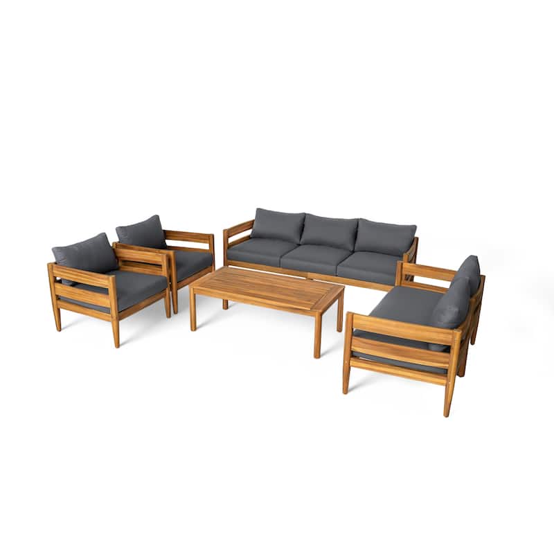 Christopher Knight Home- Avery Curved Acacia Wood Outdoor 5 Piece Chat Set