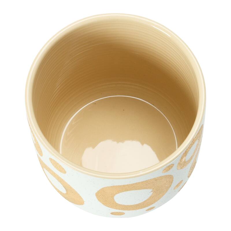 Hand-Painted Stoneware Planter with Circle Design