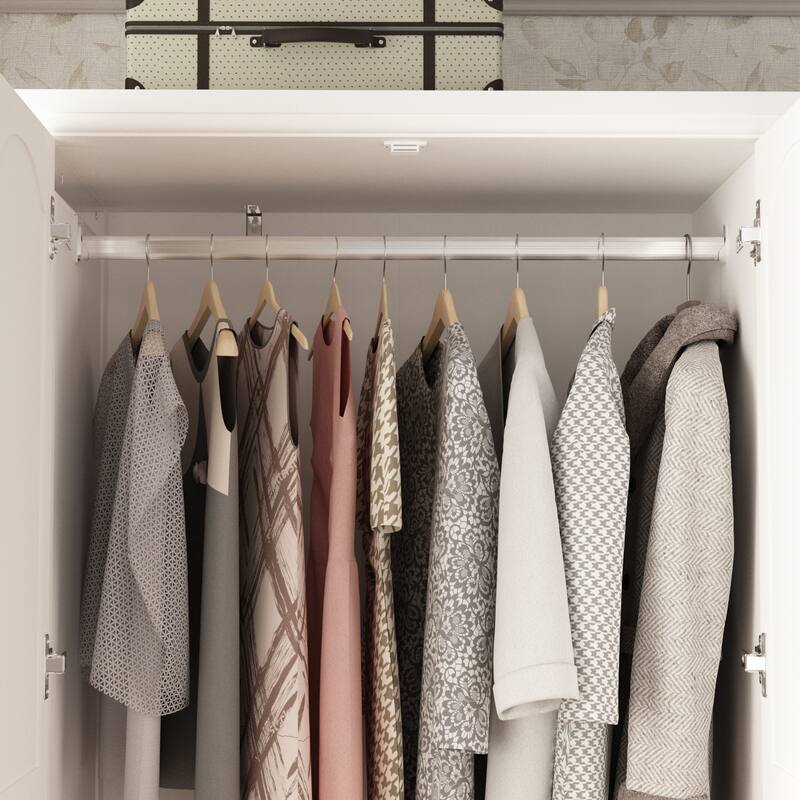 70.9"H White Lacquered Armoires Wardrobes With Mirror Doors