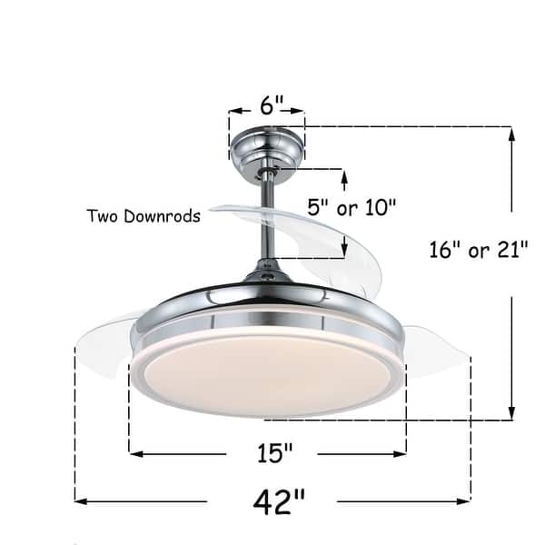 dimension image slide 2 of 3, 42" Modern Drum Ceiling Fan with Retractable Blades, LED Light Kit and Remote Control