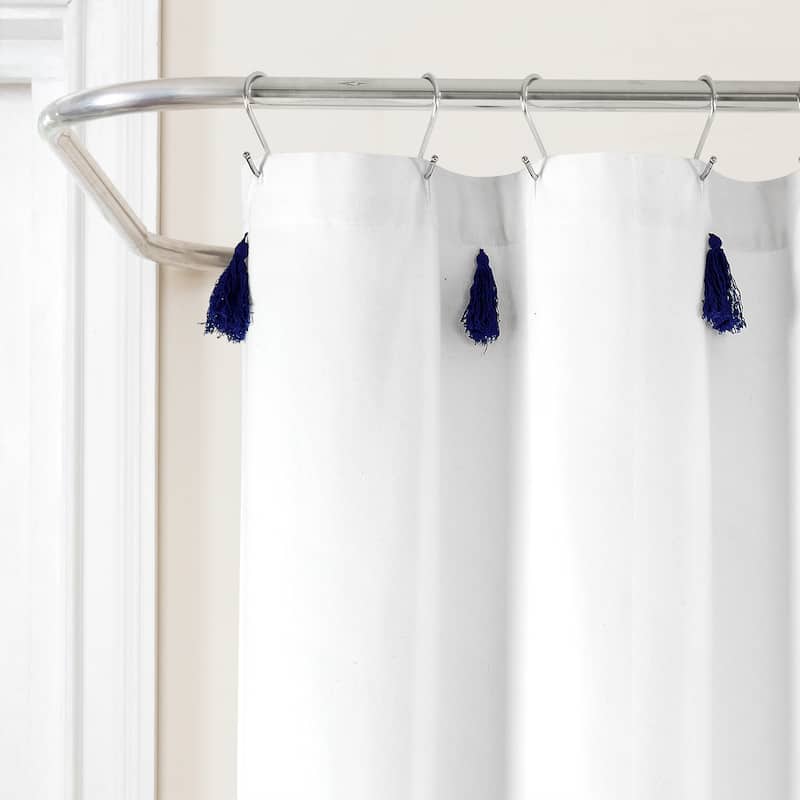 Lush Decor Boho Tassel Stripe Yarn Dyed Eco-Friendly Recycled Cotton Shower Curtain Single