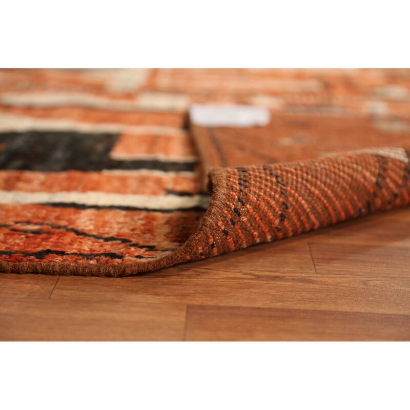 Geometric Moroccan Oriental Rug Hand-Knotted Orange Wool Carpet - 5'7" x 7'9"