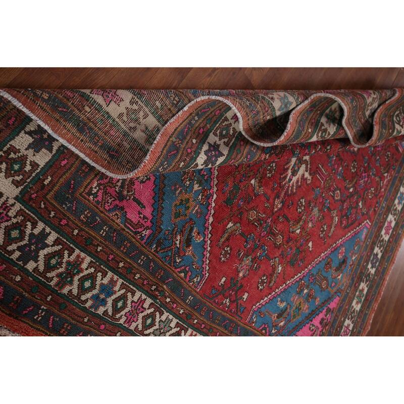 Pink & Turquoise Hamedan Persian Vintage Area Rug Handmade Wool Carpet - 6'10" x 9'8"