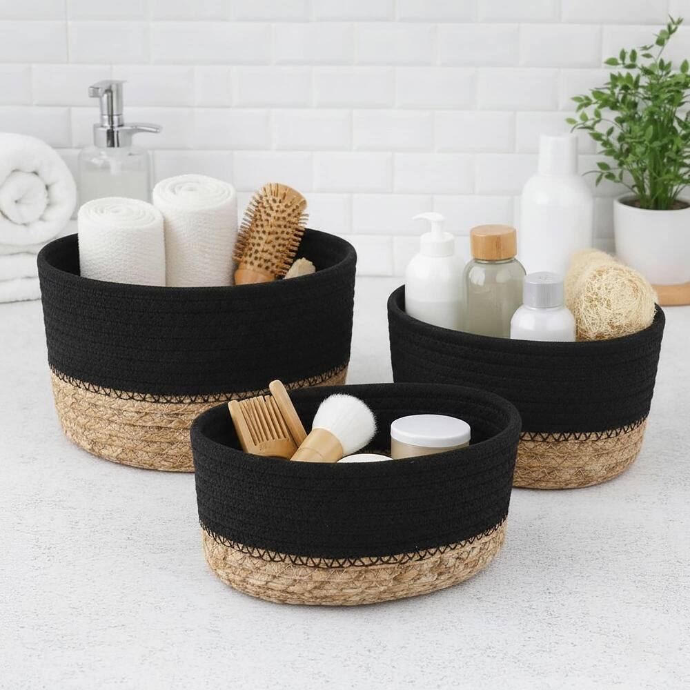 Cotton Storage Baskets Organizer Padang Set of 3 - 9 in. L x 5.9 in. D x 5.3 in. H