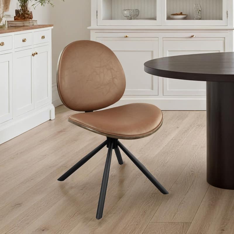 Art Leon Round Seat and Back Swivel Dining Chair, PU Leather and Bentwood - Brown