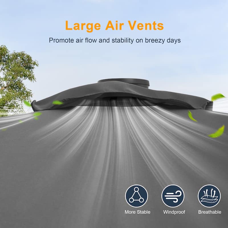 LIVOOSUN 10x6.5ft Steel Solar-Powered LED Patio Umbrella,w/Crank Tilt