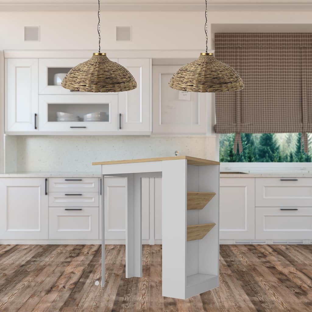 HomeRoots White And Natural 36" Kitchen Island With Storage - 35.80 in. x 41.50 in. x 22.80 in.