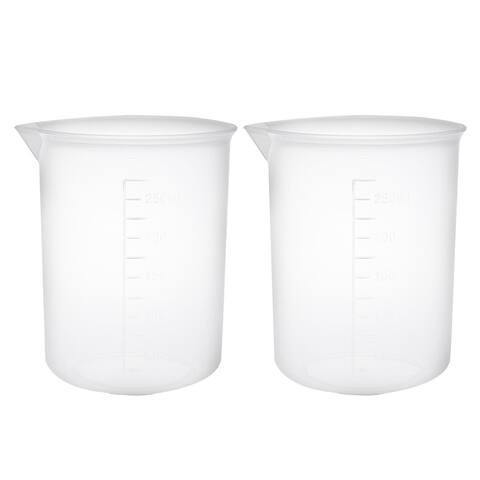 2pcs Transparent Measuring Cup Lab PP Plastic Graduated Beaker 300ml
