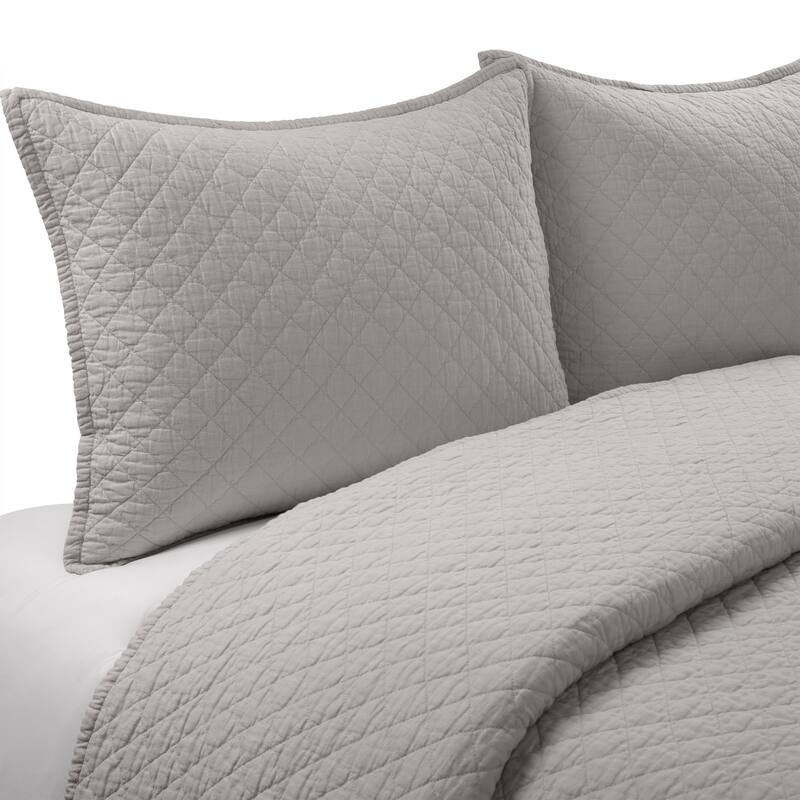 Lush Decor Belgian Flax Prewashed Linen Rich Cotton Blend Quilt 3 Piece Set