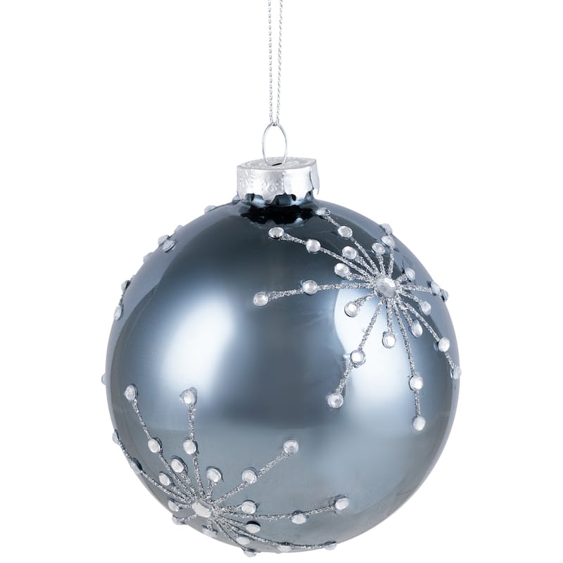 Shiny Silver Mirrored Glitter Snowflakes Christmas Ball Ornament 4"